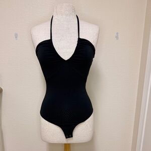 Womens Y2K Abercrombie & Fitch Black Thong Halter Bodysuit Top Small